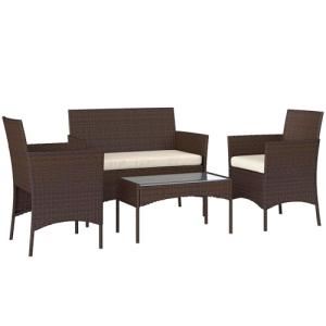 Outsunny Conjunto Jardín Exterior de Ratán con Cojines Conj…