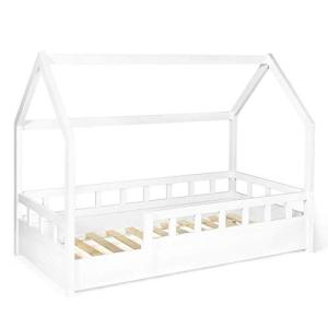 IDMarket – Cama cabaña infantil 80 x 160 cm, color blanco c…