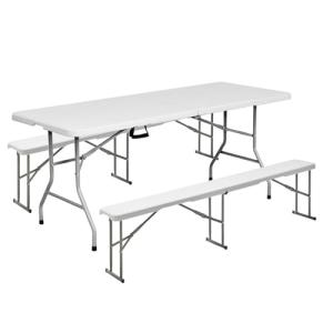 LOLAhome Conjunto Mesa 180 cm y 2 Bancos Plegable, de Acero…