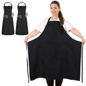 FunChaos 2 Pcs Grande Talla Delantales de Chef, Negro Delan…