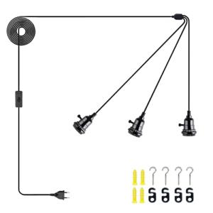 JZCDR Lámpara colgante E27 de 3 luces, con enchufe, portalá…