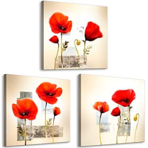 murando - Cuadro en Lienzo Amapolas 180x60 3 piezas - Impre…