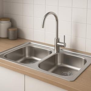 Melanstar Fregadero doble de acero inoxidable, 80 x 50 cm,…