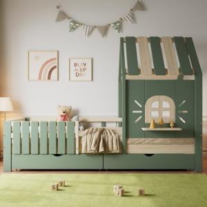 Zubaliya - Cama de cabaña infantil de 90 x 200 cm, con tech…