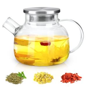 1000ml Tetera con Colador, Tetera de Vidrio de Borosilicato…