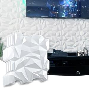 Art3d Panel de pared de PVC 3D con diamantes a juego, blanc…