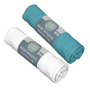 Babycalin - Set de 2 sábanas bajeras, Blanco/Turquesa 70x14…