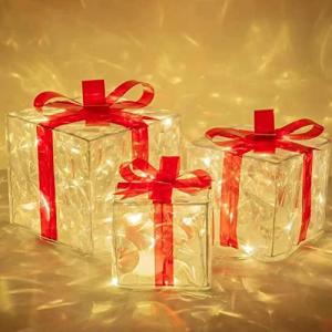 Juego de 3 Cajas iluminadas de Navidad, Cajas de Regalo con…