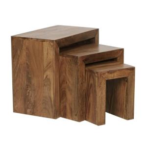 FineBuy Juego de mesas auxiliares de 3 Piezas Madera Maciza…