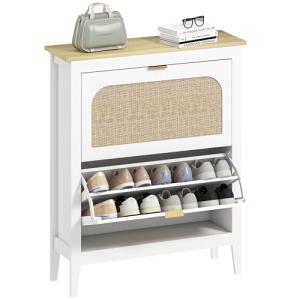 HOMCOM Zapatero Estrecho con 2 Puertas de Ratán Zapatero En…