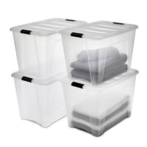 Iris Ohyama 4 Cajas de almacenamiento con tapas, 60L, Trans…