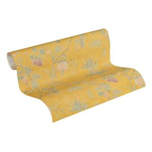 Livingwalls Papel pintado - Papel tapiz floral en amarillo…