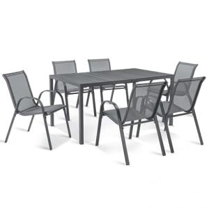 IDMarket – Salón de jardín Poly Mesa 150 cm y 6 sillas apil…