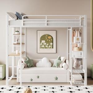 Moimhear Cama alta con escalera de 90 x 200 cm, cama indivi…