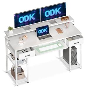 ODK Escritorio de Ordenador, Escritorio con 2 Cajones y Ban…