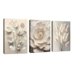 3Pcs Neutro Beige Floral Planta Marco de madera Cuadros Dec…