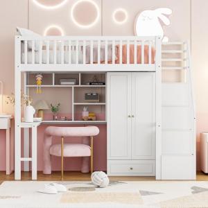 Moimhear Cama alta de 90 x 200 cm con armario grande y esta…