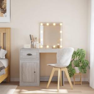 Homgoday Tocador con luces LED, tocador con espejo, mesa de…