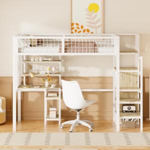 Moimhear Cama alta de 90 x 200 cm con escalera de seguridad…