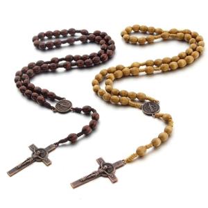 Hifot 2 Piezas Collar Rosario de Madera Mujer Hombre, Colla…