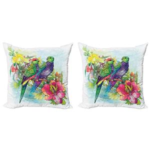 ABAKUHAUS Tropical Set de 2 Fundas para Cojín, Flores Loros…