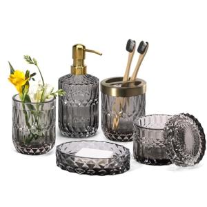 EMPO Set 6 Accessori Bagno in Vetro Trasparente (Dispenser…
