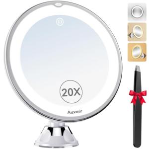 Auxmir Espejo Maquillaje con Luz 20X, Espejo Aumento Ducha…