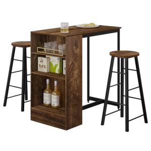 WOLTU Set Mesa de Bar y 2 uds. Taburete de Bar Muebles Coci…