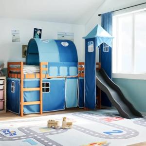 IKAYAA Cama Alta para Niños con Tobogán y Escalera de Mader…