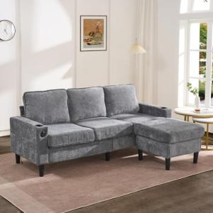 Sofá cama acolchado en forma de L, sofá largo con puertos U…