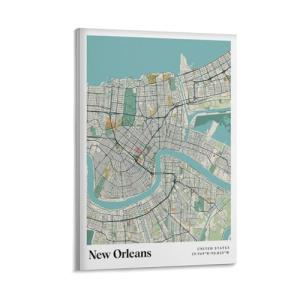 Póster vintage de mapa de la ciudad del mundo de Nueva Orle…