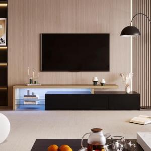JOROBURO Mueble TV moderno con luces LED variables, 3 puert…