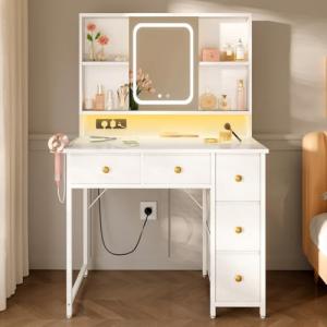 ODK Tocador con Espejo LED Ajustable & Enchufes USB Empotra…