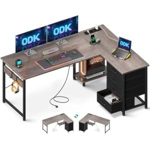 ODK Escritorio Esquinero con Cajones, 135×100 cm Escritorio…