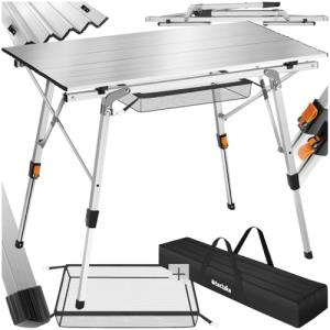 tectake® Mesa Camping Plegable con Altura Ajustable, Mesa A…