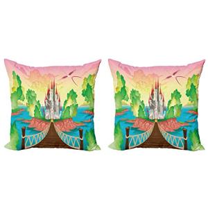 ABAKUHAUS Niños Set de 2 Fundas para Cojín, Puente de Mader…