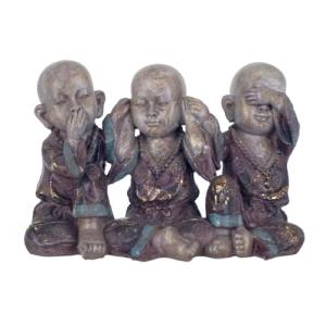 BY SIGRIS Figura Budas 3 Unidades Gris de Resina 17 * 12 *…
