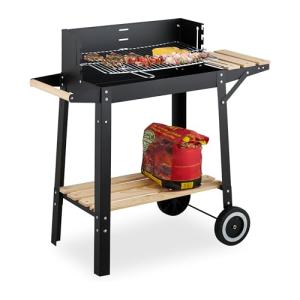 Relaxdays Barbacoa Carbón con Ruedas, 2 Baldas, Rejilla Reg…