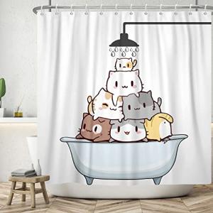 Ttincceer 180x180cm Lindo Gato Cortina de Ducha de Dibujos…