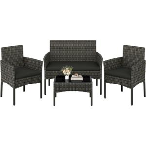 Yaheetech Conjunto de Muebles Ratán de Jardín 4 Piezas, 1 S…