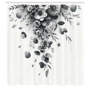 ABAKUHAUS Blanco y Negro Cortina de Baño, Diseño Floral Gri…