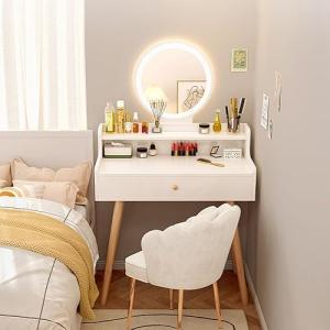 Mesa de Maquillaje con Iluminación de 3 Colores, Brillo Aju…