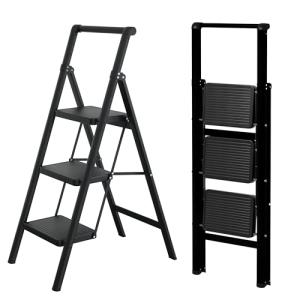 UABA Escalera Plegable 3 peldaños Negra, Liviana y compacta…