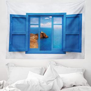 ABAKUHAUS Azul Blanco Tapiz de Pared y Cubrecama Suave, Mar…