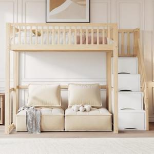 Moimhear Cama alta con escalera de almacenamiento de seguri…