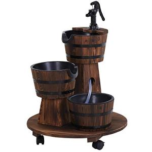 Outsunny Fuente de Barril de Madera con Bomba de Agua,Fuent…