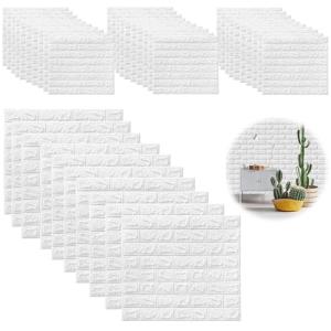40 Piezas Papel 3D Blanco Ladrillo Pared Autoadhesivo, Grue…