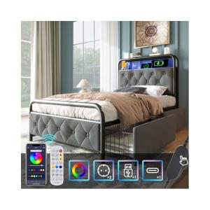 Cama de 90 x 200 cm con LED y USB tipo C y control de aplic…