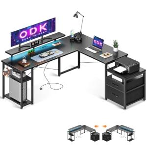 ODK Escritorio con Soporte para Monitor y LED, Escritorio E…