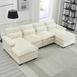 Sofá modular de 4 plazas en forma de U con 4 cojines lumbar…